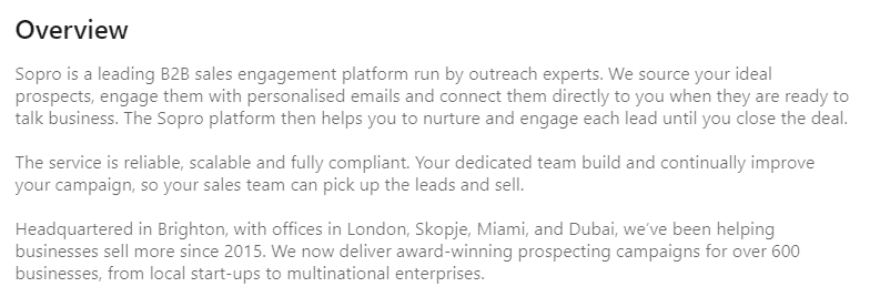 Sopro's LinkedIn company overview