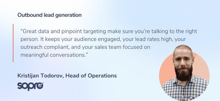 Quote about outbound lead generation from our Head of Operations